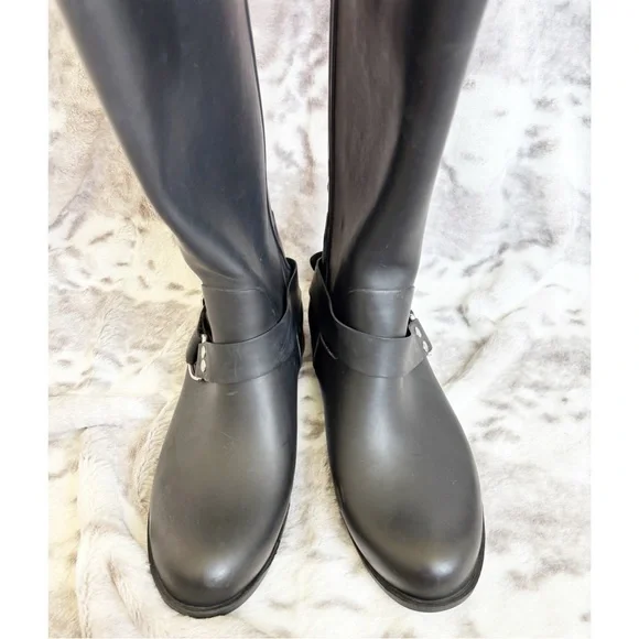 Steve Madden Tsunami Tall Rubber Black/Pink Detail Rain Boots Womens Size 8 - Picture 8 of 11